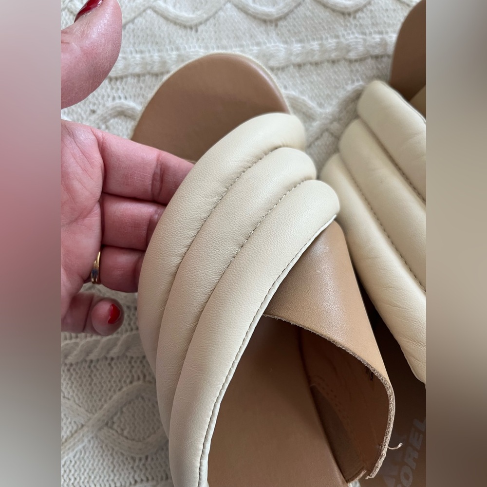 SOREL Cameron Platform Women’s Cream and Tan Sandal Slip On Size 9.5 - Picture 4 of 12